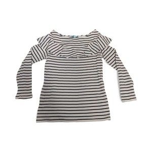Leifnotes Blue Striped Ruffle Long Sleeve Top - Size L